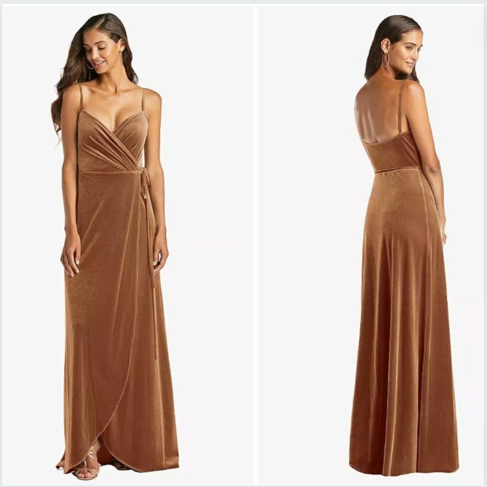 NWT After Six Velvet Wrap Maxi Dress in Golden Almond